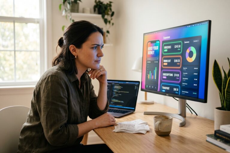 AI-powered expense categorization dashboard showing automated transaction sorting on a smartphone screen