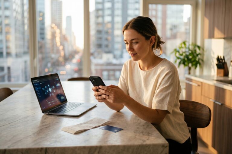 Person using smartphone for blockchain-powered personal finance transactions