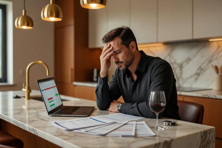 Person reviewing budget spreadsheet frustrated despite earning a good salary
