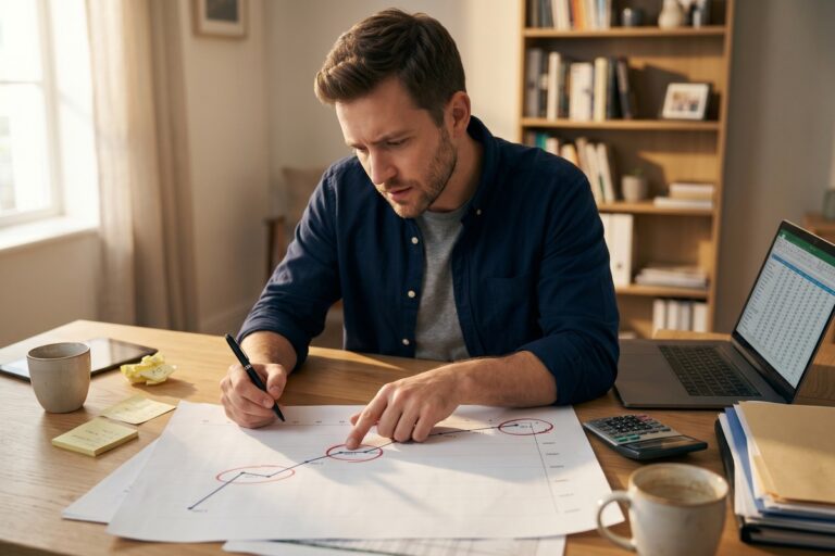 New investor reviewing compound interest mistakes on a financial growth chart