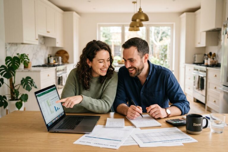 Couple reviewing financial documents and investment plans together to build wealth faster