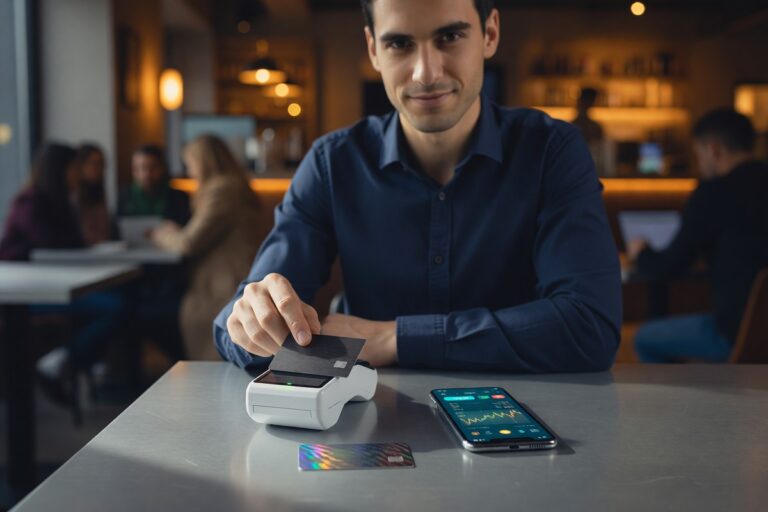 Person holding a crypto debit card next to a smartphone displaying a cryptocurrency wallet app in 2026