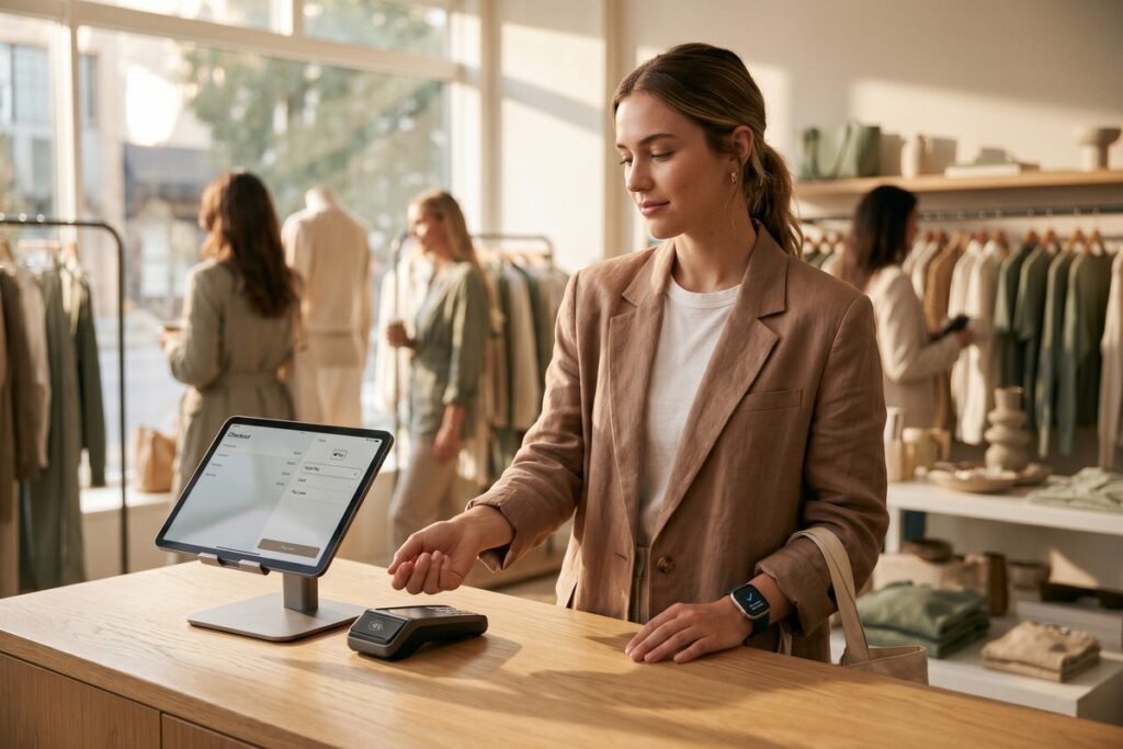 Smartphone displaying embedded finance features like payments and lending inside everyday consumer apps