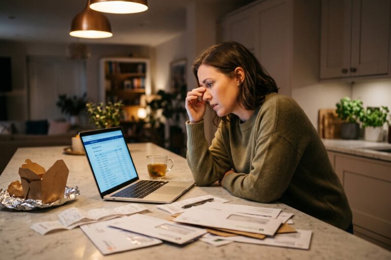 Person reviewing monthly budget spreadsheet uncovering hidden costs and unexpected expenses