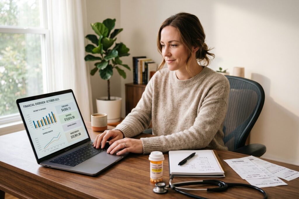 Person reviewing HSA investment growth charts as a wealth-building strategy