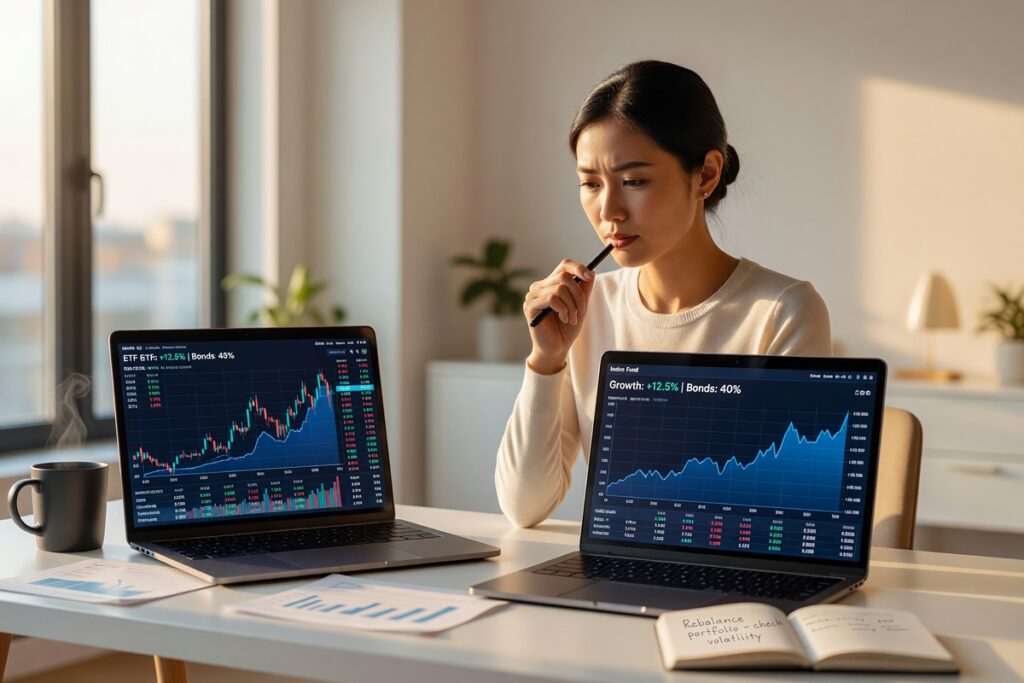Side-by-side comparison chart of index funds vs ETFs for wealth building