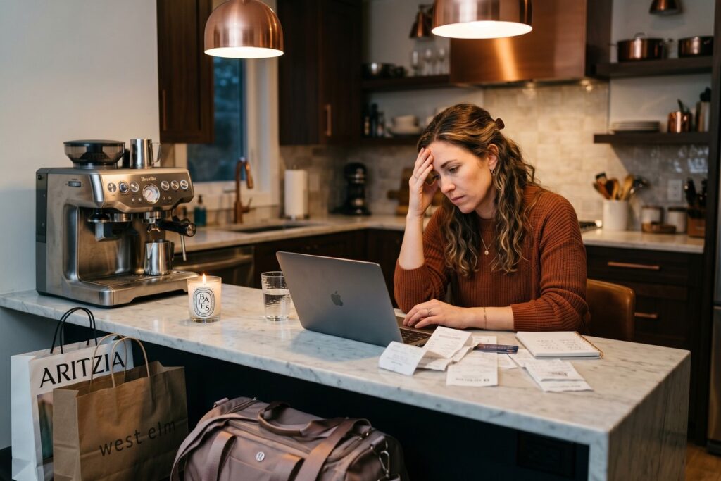 Person reviewing budget spreadsheet noticing lifestyle creep in monthly expenses