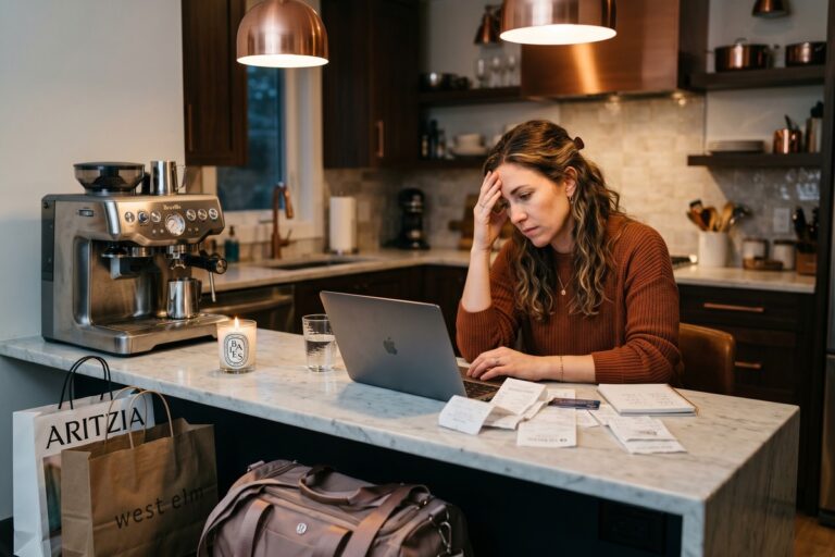 Person reviewing budget spreadsheet noticing lifestyle creep in monthly expenses