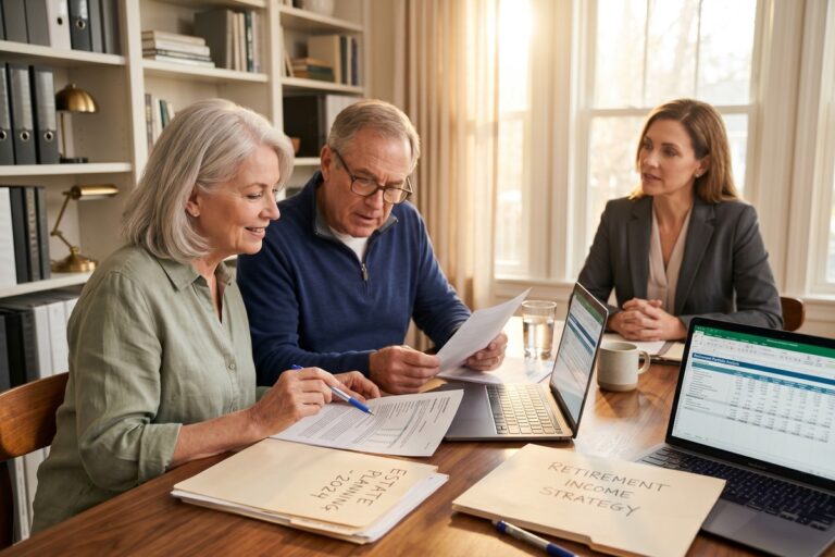 Retirement planner reviewing long-term care insurance policy options versus self-funding strategies in 2026
