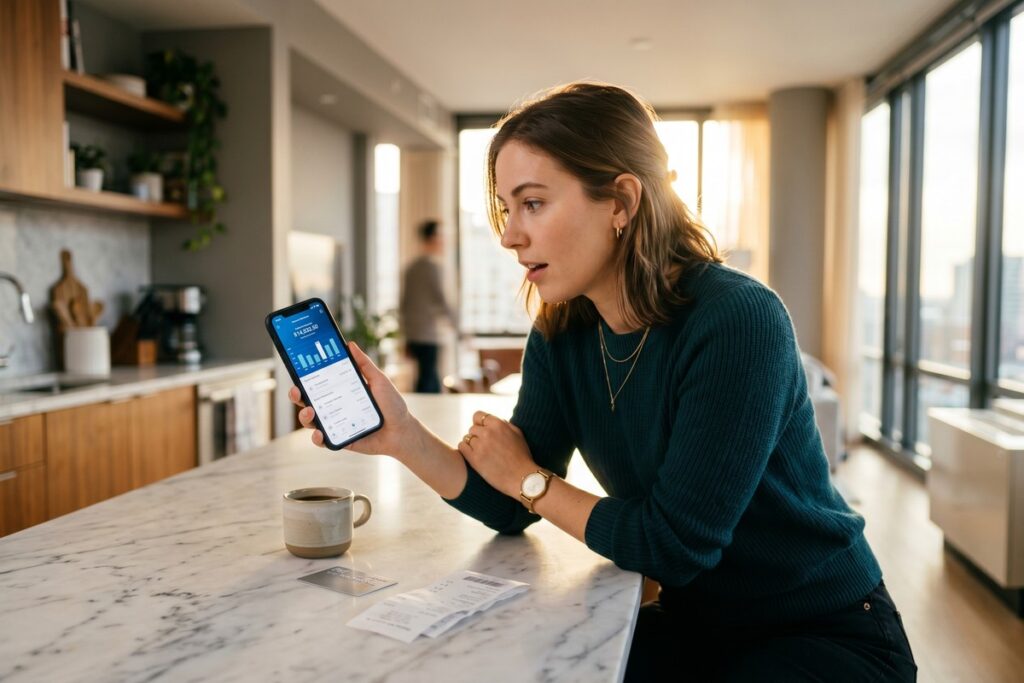 American consumer checking mobile banking app on smartphone in 2026