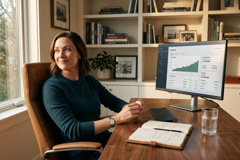 Person tracking net worth milestones on a financial planning chart
