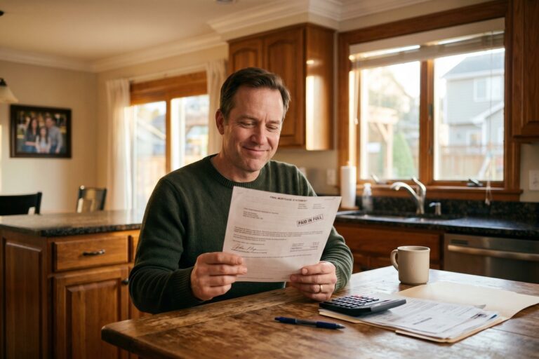 Homeowner reviewing mortgage payoff plan to build wealth early