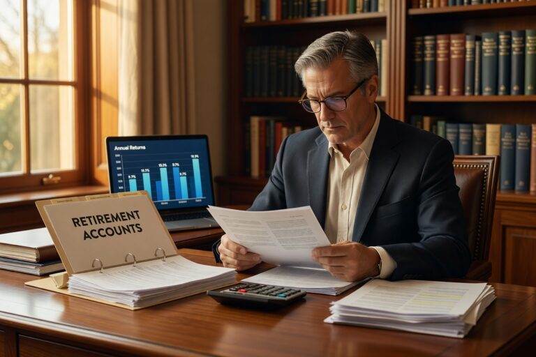 Retired couple reviewing required minimum distribution changes in 2026 on a laptop