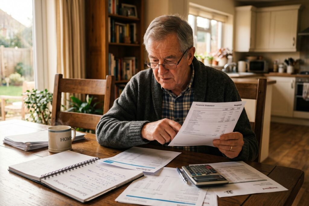 Retired couple reviewing required minimum distribution rules and tax documents at home
