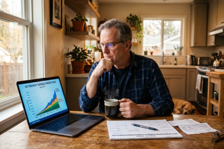 Person at a crossroads deciding whether to retire early or work longer for financial security