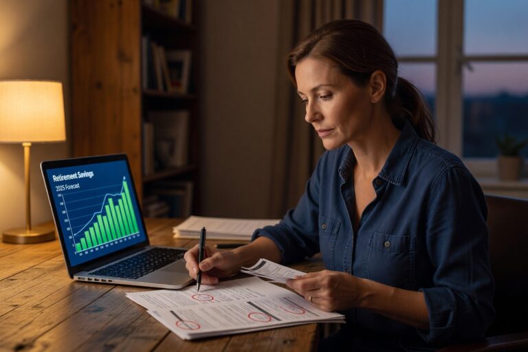 Person reviewing retirement savings plan and high-interest debt payoff strategy at a desk