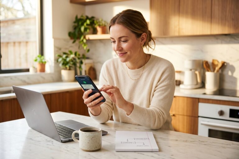 Person automating savings using the reverse budgeting method on a laptop