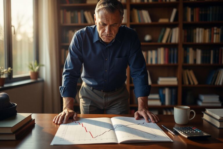Pre-retiree reviewing portfolio chart illustrating sequence of returns risk in retirement planning