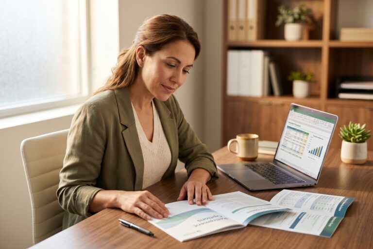 Small business owner comparing SIMPLE IRA vs SEP IRA retirement plan options at a desk