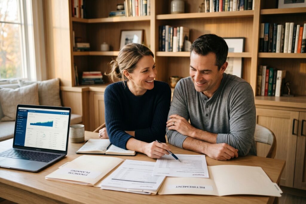 Couple reviewing spousal IRA contribution options for one-income household retirement planning