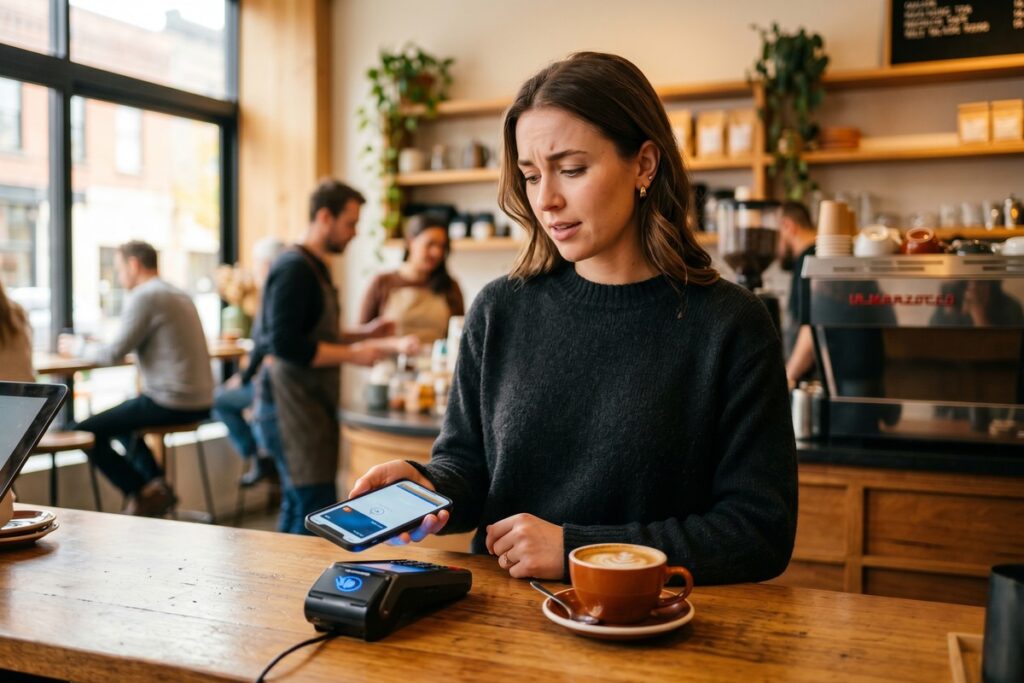 Person using stablecoin payments on a smartphone for everyday transactions