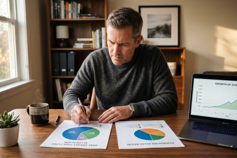 Target date funds vs three-fund portfolio comparison chart for retirement investing