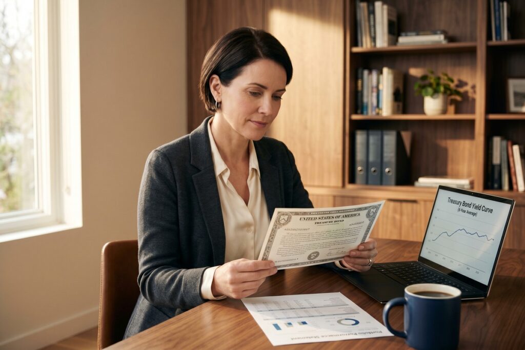 Investor reviewing treasury bonds performance chart for wealth building strategy