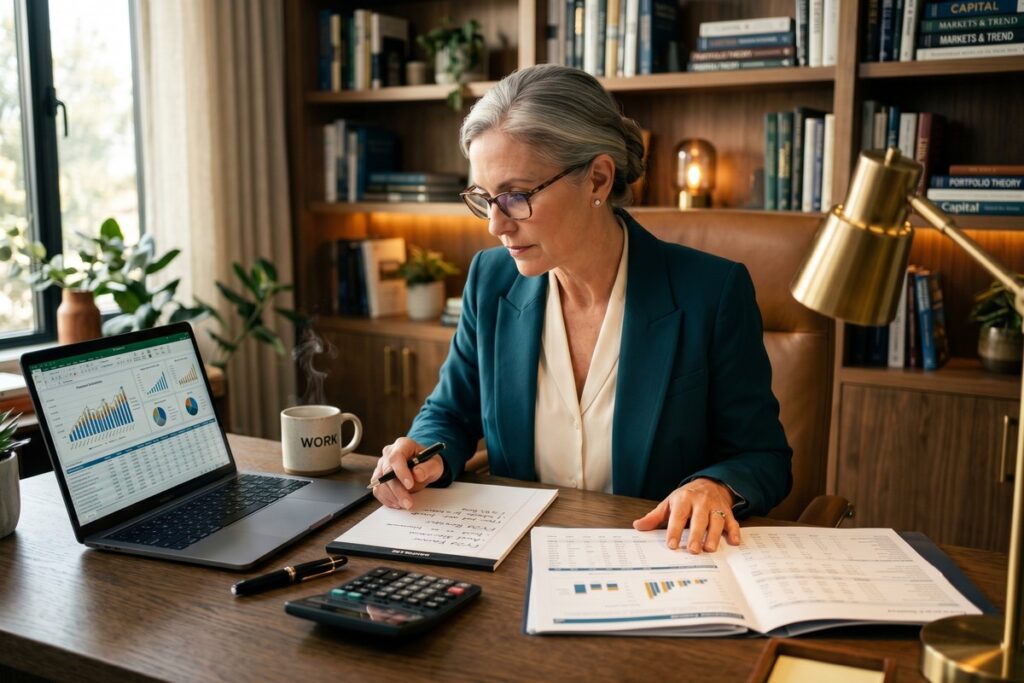 Person over 50 reviewing wealth building and retirement investment strategies on a laptop