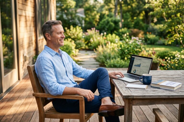 Person reviewing wealth building habits and early retirement financial plan at a desk