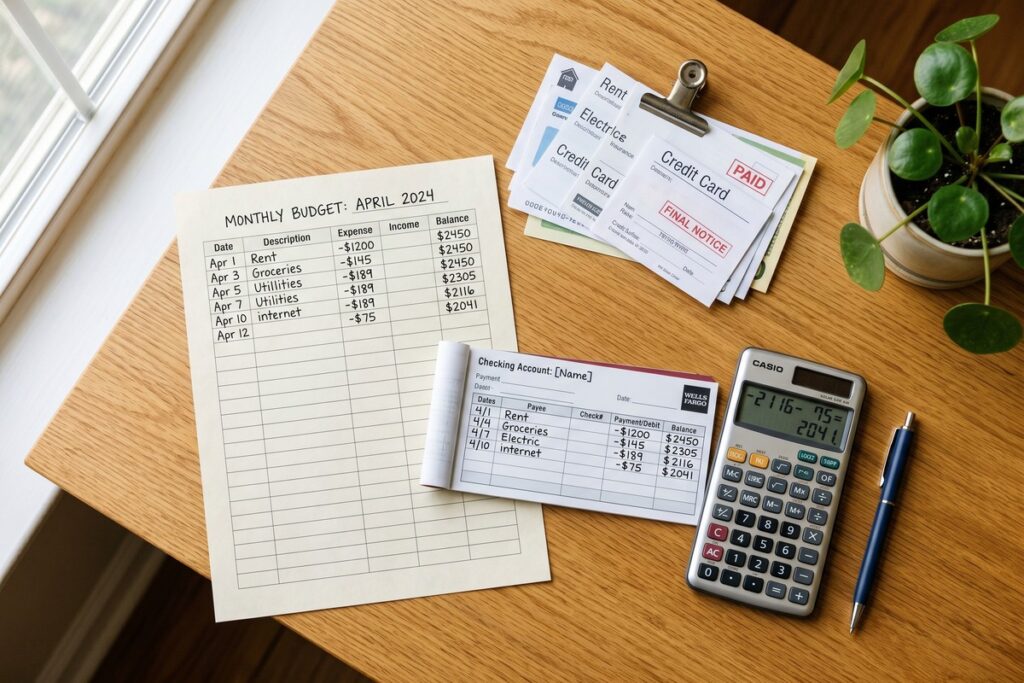 Person reviewing budget spreadsheet while planning career transition