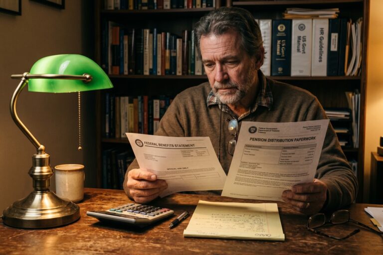 Government employee reviewing federal pension lump sum and annuity payment options