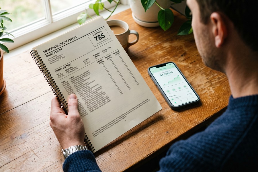 Split-screen comparison: neobank app dashboard vs. traditional credit union account interface