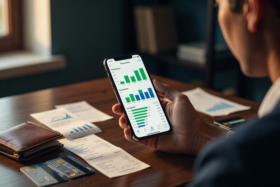 Bar chart comparing AI categorization accuracy at month 1, month 3, and month 6 across three leading budgeting apps