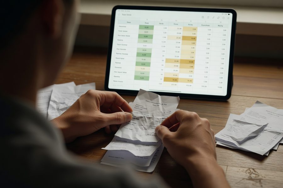 Dashboard view of a budgeting app highlighting tax-deductible transactions flagged by AI categorization