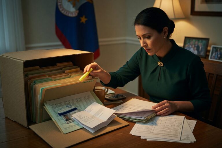 Military family reviewing budget together at home with deployment and PCS move checklist