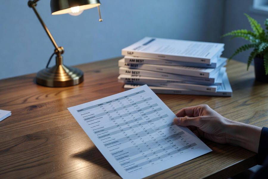 Older couple reviewing QLAC annuity contract at kitchen table